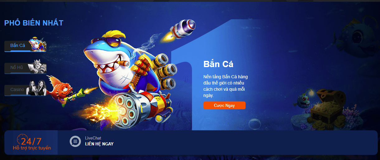 Đa dạng các tựa game đổi thưởng đình đám.